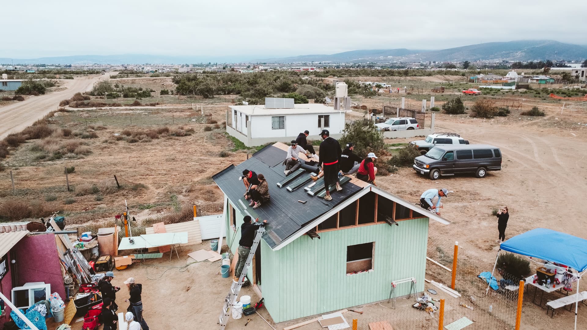 Aerial view of build site